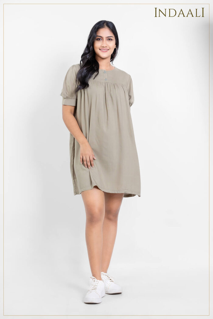 Breezy Bliss Mini Dress - Beige - Image 1