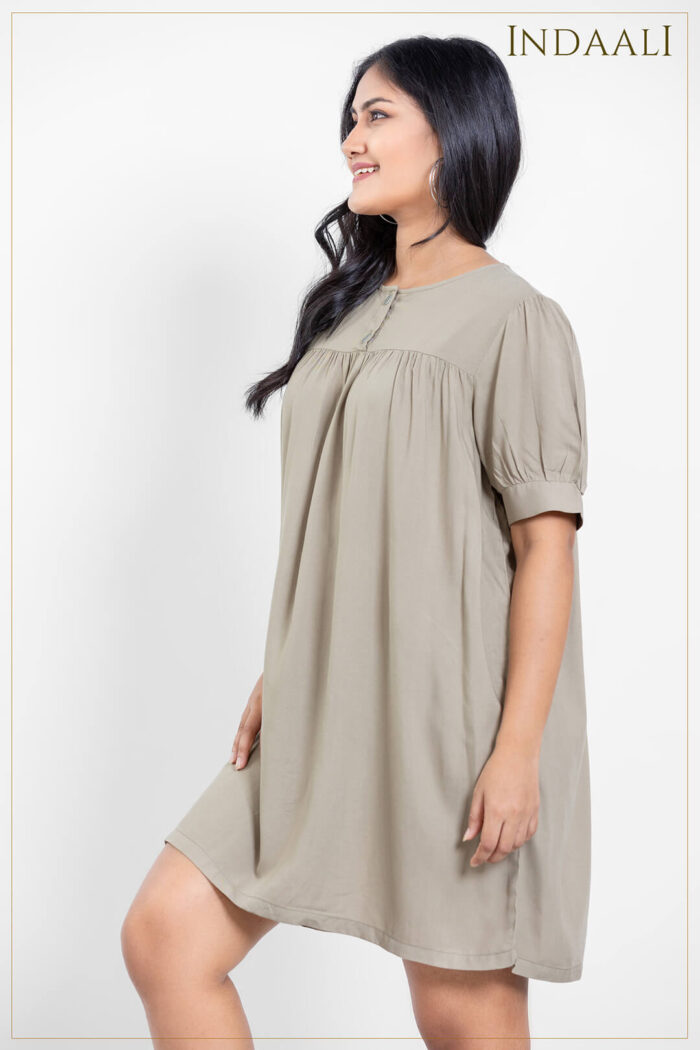 Breezy Bliss Mini Dress - Beige - Image 2