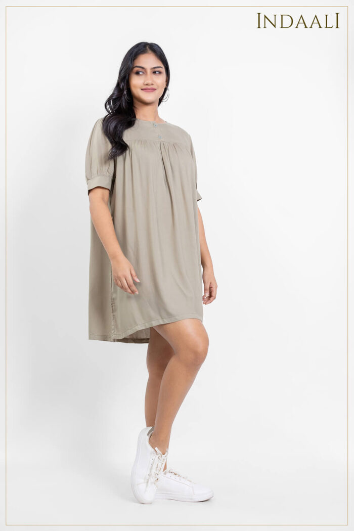 Breezy Bliss Mini Dress - Beige - Image 3